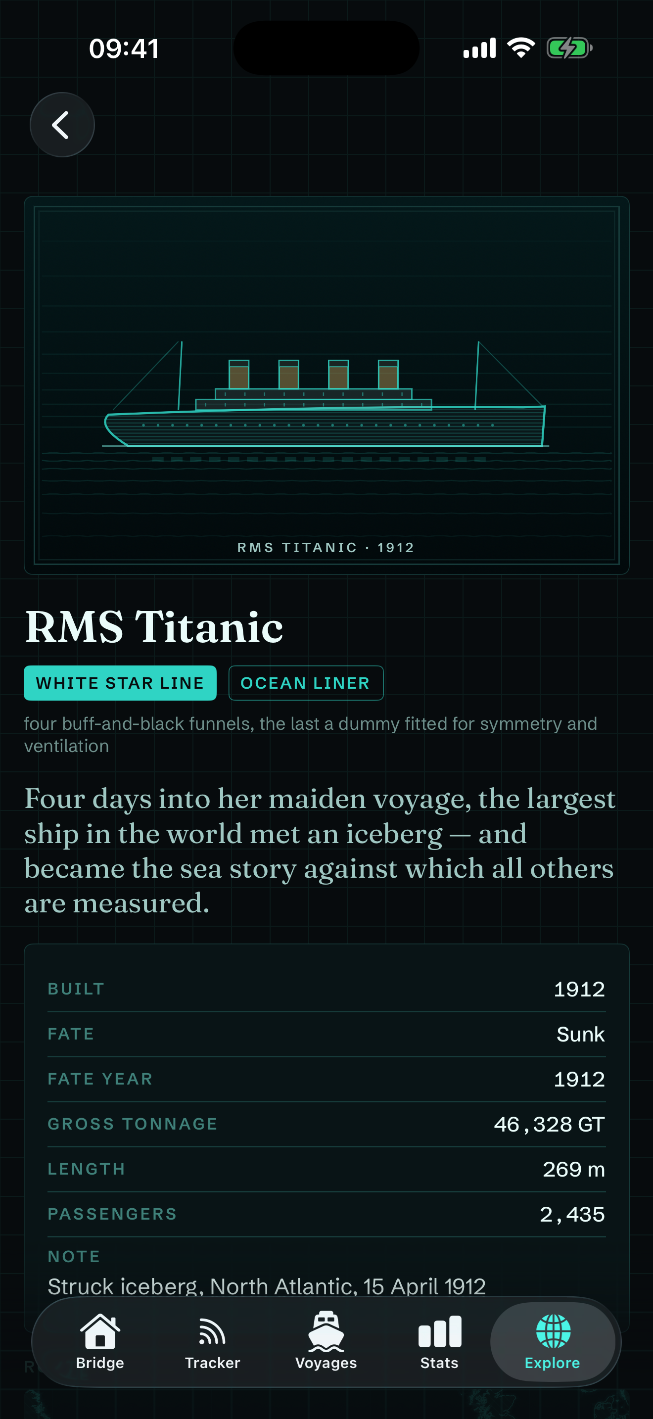 Helm heritage — RMS Titanic engraved page